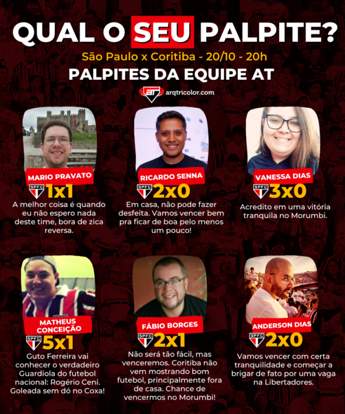 Qual o seu palpite para São Paulo x Coritiba | Palpites AT