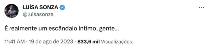 Declaração de Luísa Sonza no Twitter. 