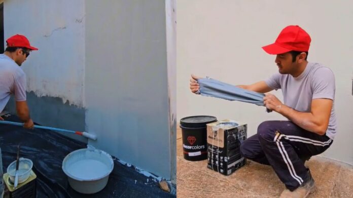 1-15-1300x731.jpg Rafael ainda testou na prática o produto aplicado nas paredes - Rede Social/Reprodução/ND