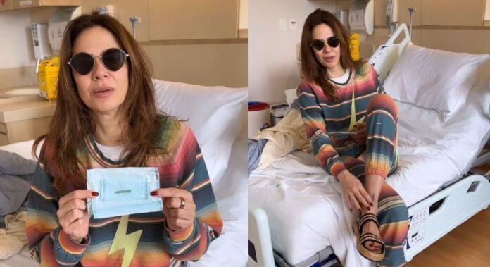 Luciana Gimenez mostra parafuso que foi retirado da perna dela