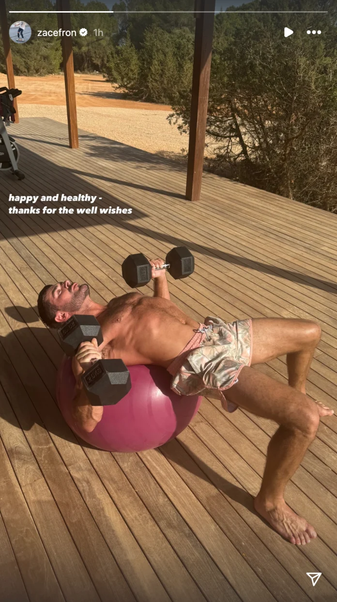 "Estou feliz e saudável", posta Zac Efron após acidente em Ibiza