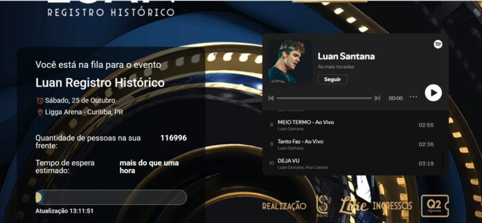 "Registro Histórico": Luan Santana põe 115 mil fãs em fila online e esgota ingressos em uma hora