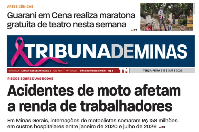 Acidentes de moto e impactos na renda de trabalhadores são destaque na Tribuna de Minas desta terça-feira, dia 13